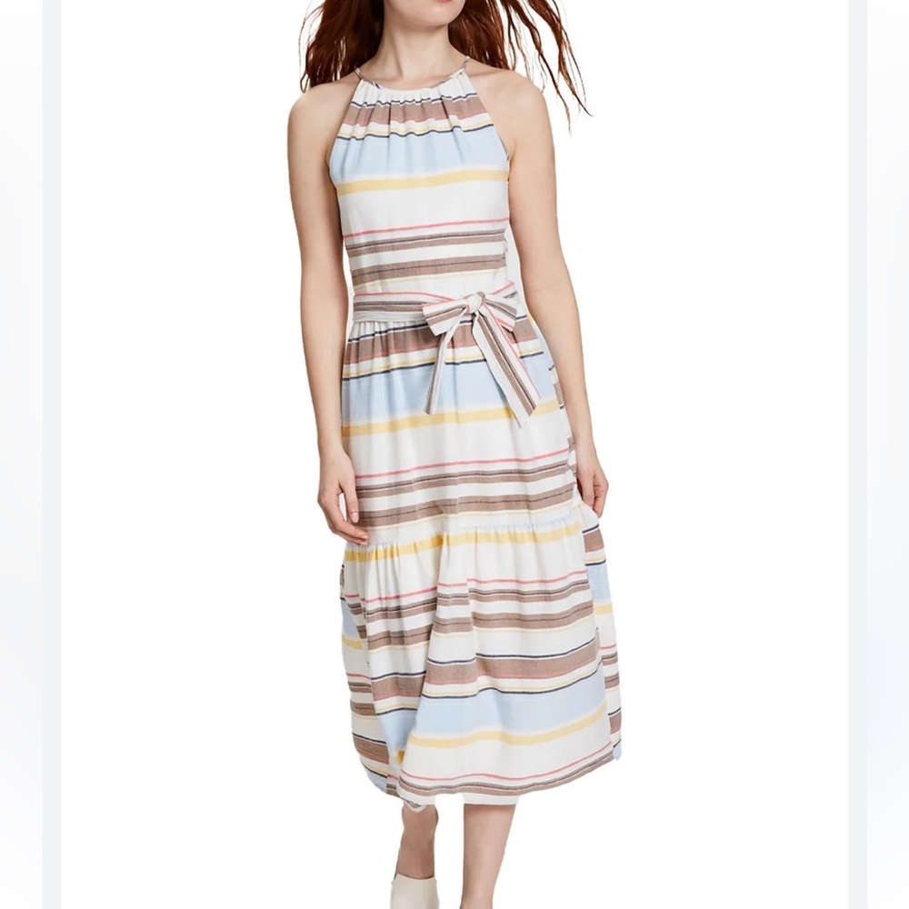 DKNY Striped Halter Fit and Flare Dress